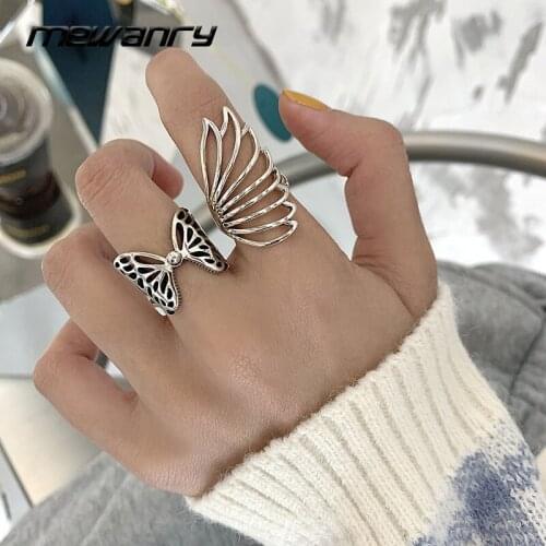 Mewanry 925 Sterling Silver Wings Butterfly Rings New Fashion Creative Design Party Jewelry Birthday Gifts for Women Wholesale