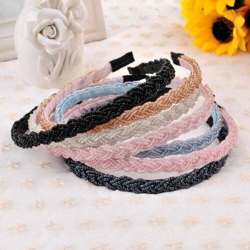 Sweet Handmade Beaded Cross Hairband Elegant Solid Head Hoop For Women Girl Korea Simple Twist Headwear Hair Accessories Jewelry