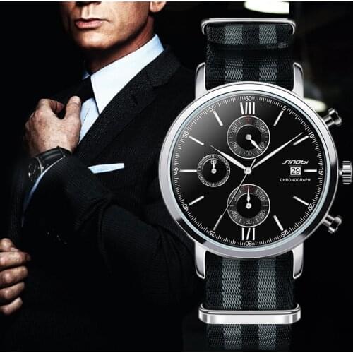 SINOBI Fashion Military Chronograph Mens Watches NATO Strap Nylon Watchband Top Luxury Brand Males Quartz Clock James Bond 007