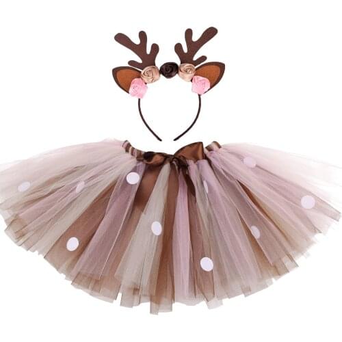 Cartoon Bambi Photography Tutu Dress Christmas Fluffy Brown Deer Girls Tulle Tutu Skirt Halloween Carnival Children Outfit