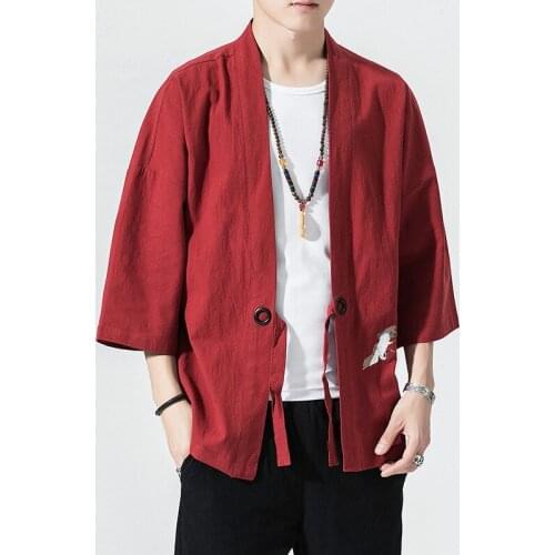 Chinese Style Mens Embroidery Shirt Traditional Elegant Lace-Up Chinese Style Casual Hanfu Cardigan 2021 New Fashion Streetwear