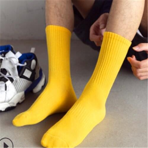Mens socks solid color thickened medium length cotton socks all cotton sports socks towel bottom plus size casual terry socks