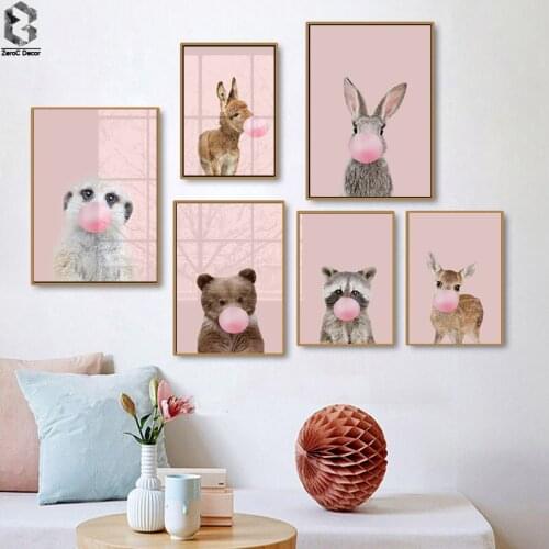 Rabbit Deer Donkey Bear Nursery Wall Art Canvas Painting Nordic Posters And Prints Wall Pictures Baby Kids Room Decoration