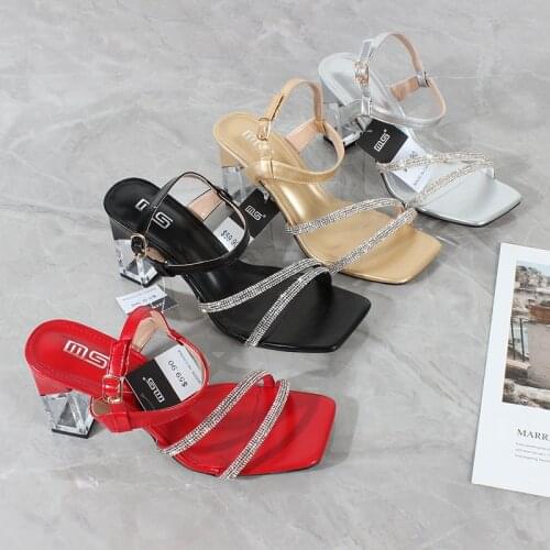 2021 Summer New Womens Sandals Rhinestone Saddle Belt High Heel Sandals Women Thick Heels Fashion Sexy Women Shoes 8.5CM