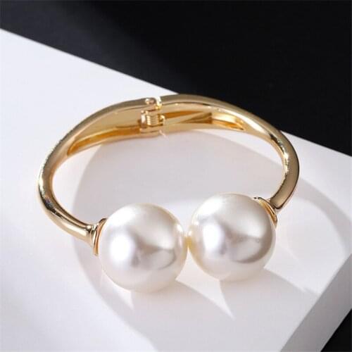 New Pearl Cuff Bracelets Bangles For Women Girl Trendy Alloy Asymmetric Double Layer Bangles Jewelry Party Lover Birthday Gifts