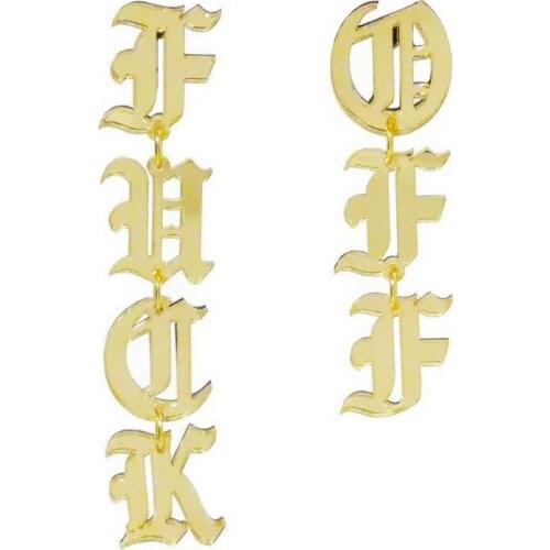 New Gold Mirror Hipster Letter Earrings for Women European Stylish Shiny Bling Long Acrylic Earrings Pendientes Mujer Moda