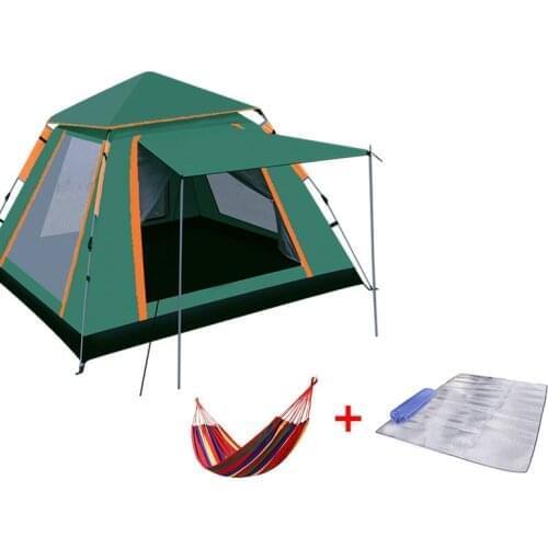 Camping Tent Set 3-4 People Square Single-Layer Tent + Moisture-Proof Pad + Hammock Camping Equipment