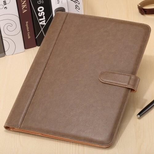 A4 PU leather business conference manager file folder agreement manual portfolio clamp cover with calculator clip hasp lock1162