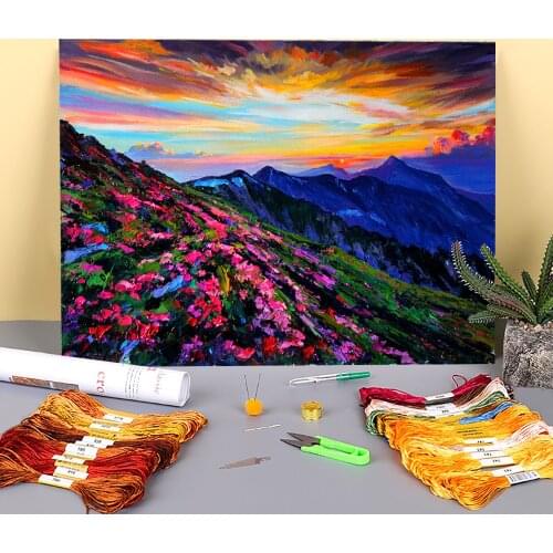 Landscape Evening Montenegro Printed 11CT Cross-Stitch Full Kit DIY Embroidery DMC Threads Handicraft Sewing Magic
