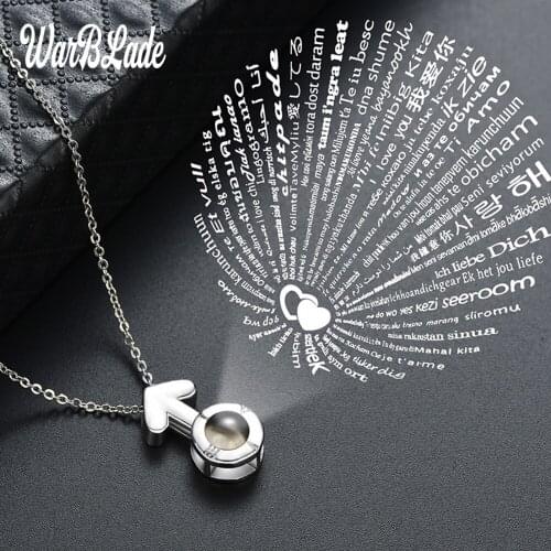 Rose Gold & Silver 100 Languages I love you Projection Pendant Necklace Personality Love Story Movable Necklaces Dropshipping