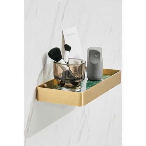 Bathroom Shelf Soild Brass & Marble Shower Shampoo Soap Cosmetic Kitchen Corner Holder Single Tier Bath Accessories Nail Punched