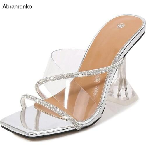 Transparent Pvc Slippers Crystal Cup High-heeled Sexy Casual Shoes Plus Size 35-43 44 45 46 Women Open Toe Transparent Slippers