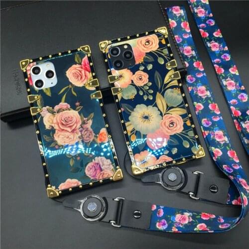 Luxury Glitter Square Cover Phone Cases Coque Smooth Bling Laser Flower Case for LG Stylo 6 7 5 Stylo6 Stylo4 K51 K61 Stylo 4