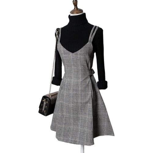Vintage Preppy Style Plaid Dress Women Autumn Winter Sleeveless Mini Sundress Female Plus Size Spaghetti Strap Dress Vestidos