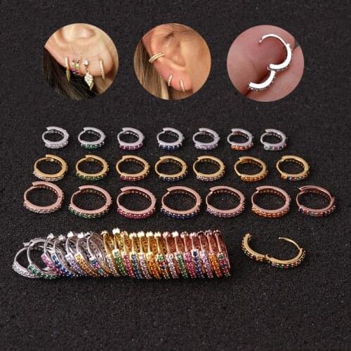1PC Puncture Rainbow Color Zircon Cartilage Earrings for Woemn Ear Buckle Creative Simple Tiny Helix Piercing Tragus Jewelry