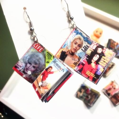 Creative Handmade Funny Anime Magazine Drop Earrings for Female Cool Punk Cartoon Mini Simulation Books Fashion Dangle Earrings