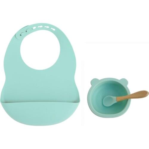 Silicone Feeding Plate Bay Cartoon Tableware With Colorful Bib Non-Slip Suction Bowl Food Grade Silicone Toldder Infant Dish