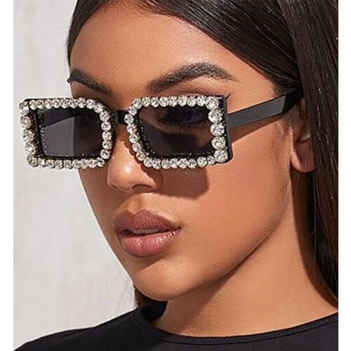 Rectangle Small Diamond Sunglasses Women 2021 Fashion Diamond Small Black Shades Square Sunglasses Female UV400 Oculos De Sol