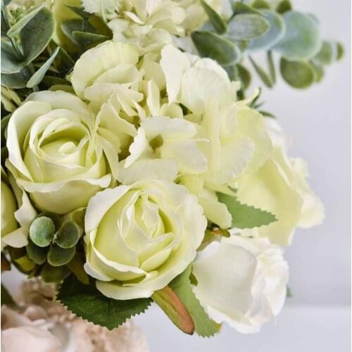 Wedding Bridal Bouquet Handmade Artificial Rose Eucalyptus Leaves Bridesmaid Holding Flowers for Party Home Table Decor W0YA