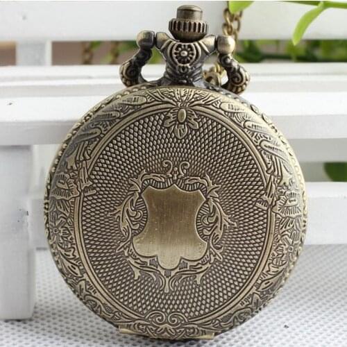 Vintage Bronze antique shield men and woman necklace pocket watch and fob chain watches PPOLK5445