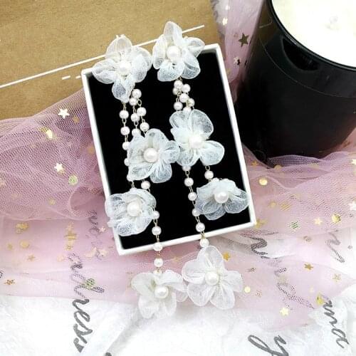Yarn Vintage Plant Women Dangle Earrings Flowers Pearls Tassels Long Earrings For Women Drops Earrings Bohemian Earrings