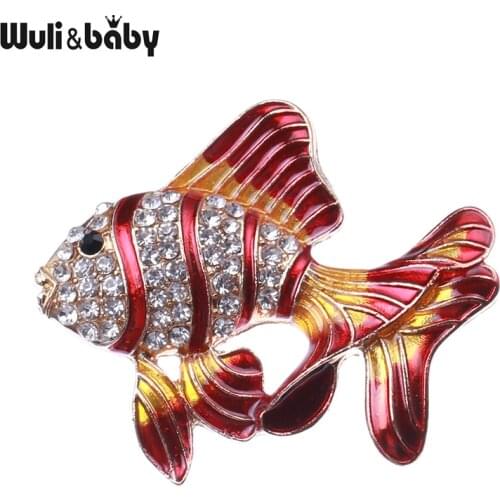 Wuli&baby Rhinestone Fish Brooches Women Unisex Metal 3-color Enamel Water Animal Office Casual Brooch Pins Gifts