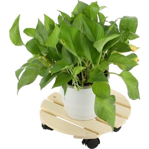Planter Trolley Flower Pot Rack Receptacle Wooden Rotating Roller Rolling 28*28*7cm Movable Wood Tray Coaster