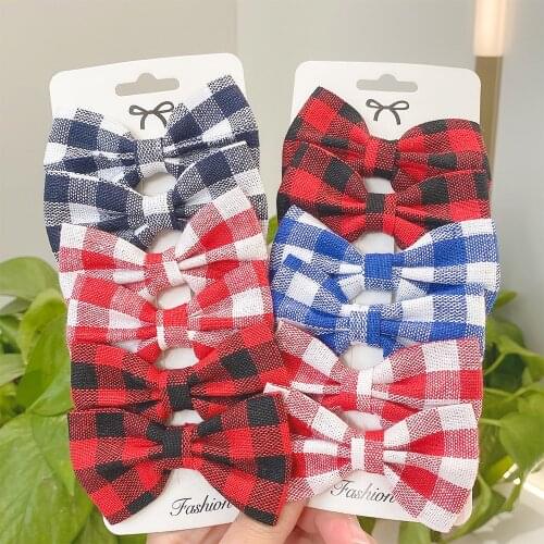 6Pcs/set Colorful Plaid Bowknot Hair Clips Hairpins Boutique Barrettes Handmade For Cute Girls Headwear Kids Hair Accessories