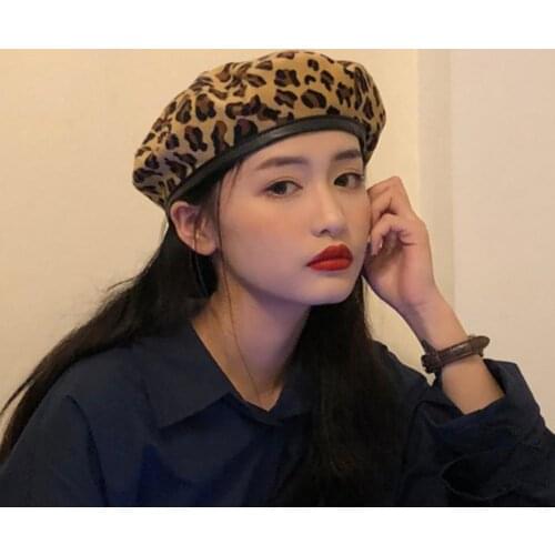 Autumn Winter Vintage Womens Leopard Print Warm Beanie Cap Slouch Beret Hat new