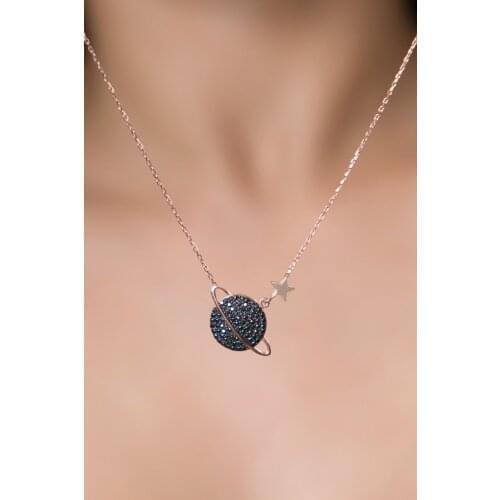 Womens Planet Pattern Rose Plated 925 Sterling Silver Necklace