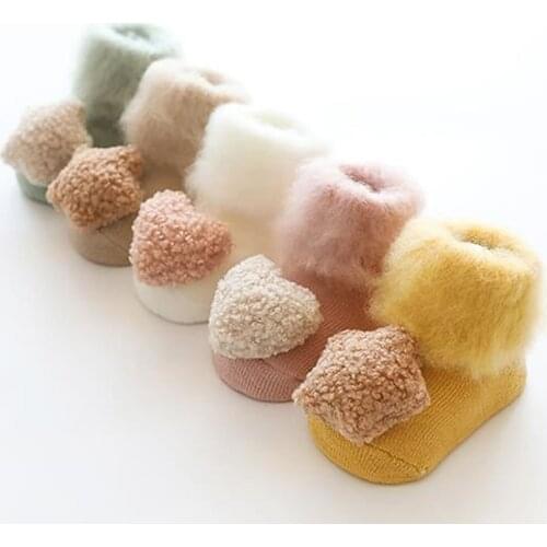 Newborn Winter Shoes Velvet Thickening Non-slip Socks Boy Girl Stereo Doll Baby Terry Socks Brush Floor Socks Todder Warm Shoes
