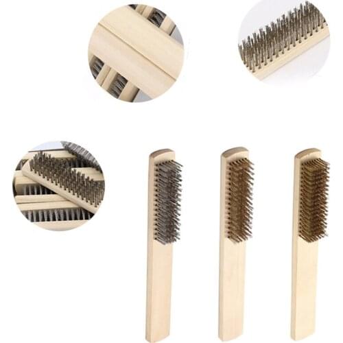 1pcs Wood Handle Brass Wire Copper Brush for Industrial Devices Surface/Inner Polishing Grinding Cleaning 6/8 Row Hand Tool