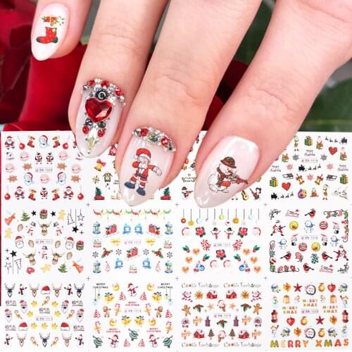 12pcs Christmas New Year Nail Stickers Snowman Deer Star Water Transfer Decals Slider Manicure Nail Art Decoration GLBN1009-1020