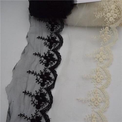13yards 10m Black/ivory cotton Mesh embroidery lace Trim for dress