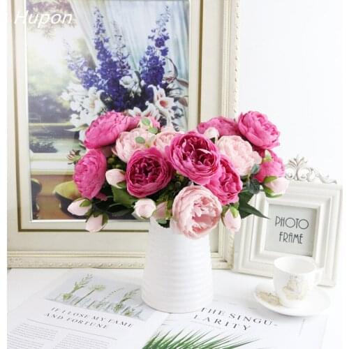 5 Big Heads Rose Artificial Flowers Silk Peony Bouquet 4 Bud Wedding Flowers for Home Garden Decoration Fake Flower Roses flores