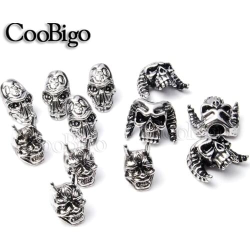 Metal Skull Beads Ghost Outdoor Travel Camping 550 Paracord Bracelet Tactical Knife Lanyard Hang Pendant Boots Decor Silver 5pcs