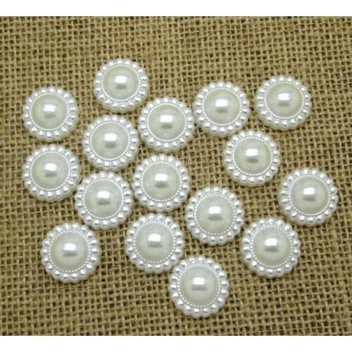 50Pcs White Round Flower Pearl Decoration Crafts Flatback Cabochon Scrapbooking Embellishments Beads Kawaii Diy Accessories