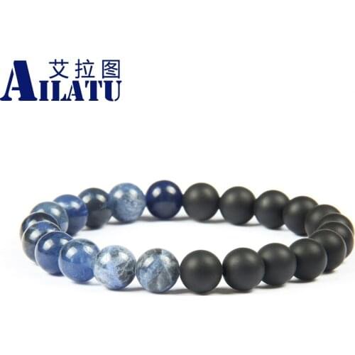 Ailatu Jewelry 10pcs/lot 8mm Top Quality Natural Blue Veins & Matte Onyx Stone Beads Lucky Energy Bracelet for Cool men