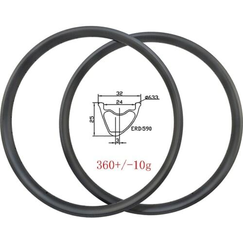 360g MTB XC 32mm width Hookless asymmetric carbon rims UD 3K 12K matte glossy 25mm deep front 24H rear 28H mountain bike wheels
