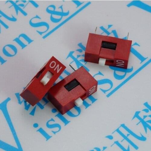 Free Shipping 500PCS Red/Blue DS-01 1P 1 Position DIP Switch 2.54mm Pitch 2 Row 2 Pin Slide DIP Switches