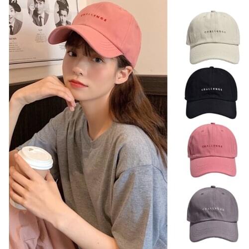 Korean Style Women Men Challenge Letters Embroidery Baseball Cap Simple Solid Color Hip Hop Summer Visors Adjustable Hat 066F