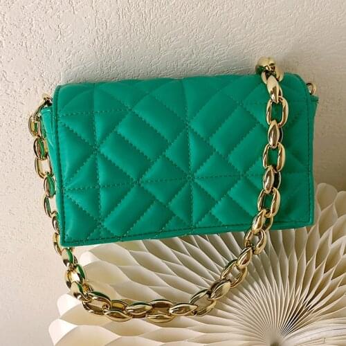 Brand Shoulder Bags Female Golden Chain Handbags Green Square Underarm Bag Ladies Sac Women Bags Designer Lattice Flap Bag New