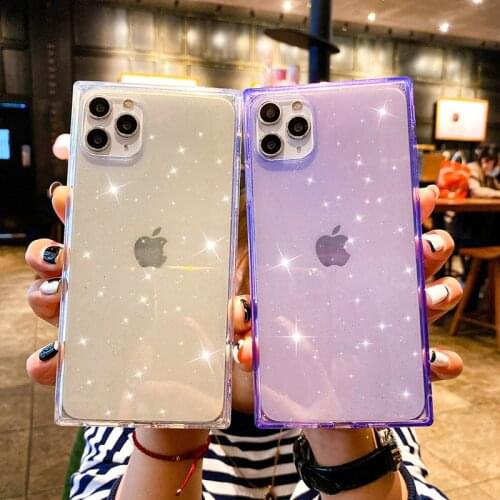 Glitter Bling Phone Case For iPhone 12 mini 12 11 Pro X XR XS Max 6 6s 7 8 Plus SE 2 Luxury Square Design Soft TPU For iPhone 12
