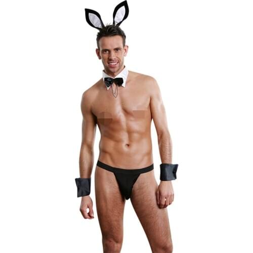 Black & White Hot Sexy Bunny Lingerie Exotic Costumes Men Cosplay Clothes Adult Halloween Party Night Club Wear Rabbit Outfit