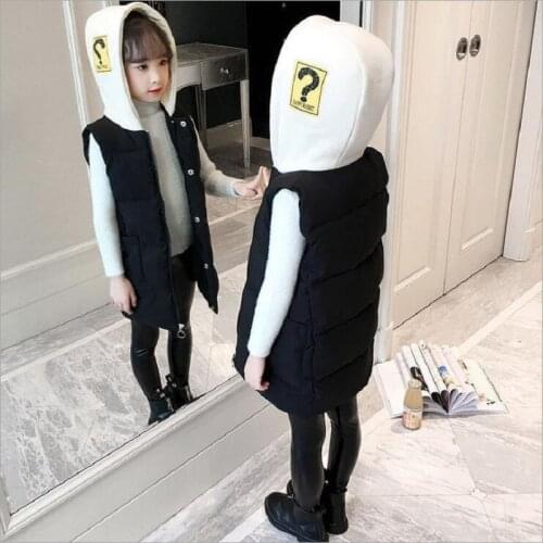Winter Kids Clothes Long Hooded Warm Thicken Cotton Vest For Girls 4-14Y Children Jackets Sleeveless Wadded Waistcoat Teenagers