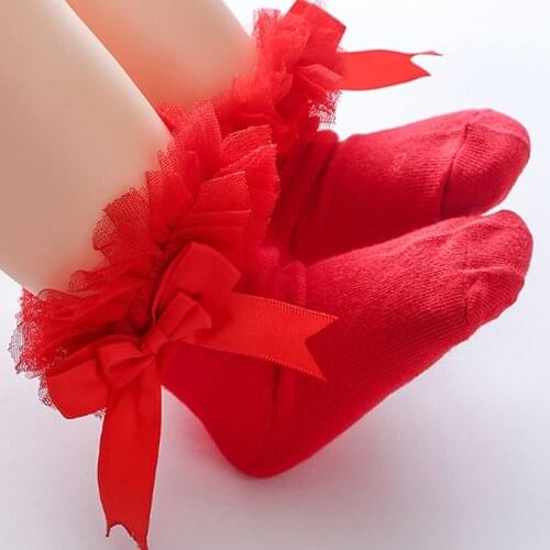 Baby girl knee high socks lace princess Bowknot socks cotton for Newborn Baby Girls Kids Soft Ruffle Frilly Ankle Socks