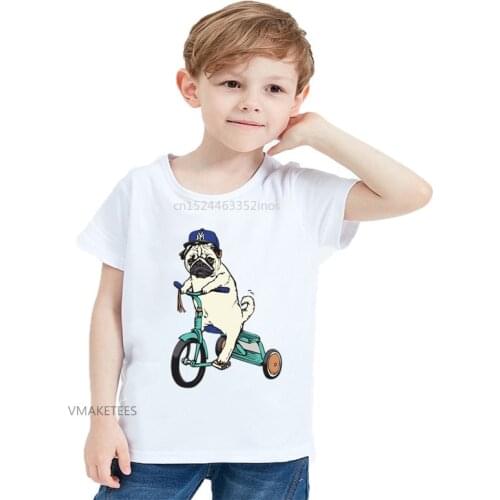 2018 Girls & Boys Cartoon Short Sleeve T shirts Children Pug/French Ride Print T-shirt Baby Kids Funny Dog Cute Clothes