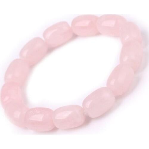 FYJS Unique Handmade Oval Shape Beads Rose Pink Quartz Stretchy Bracelet Green Turquoises Stone Ethnic Style Jewelry