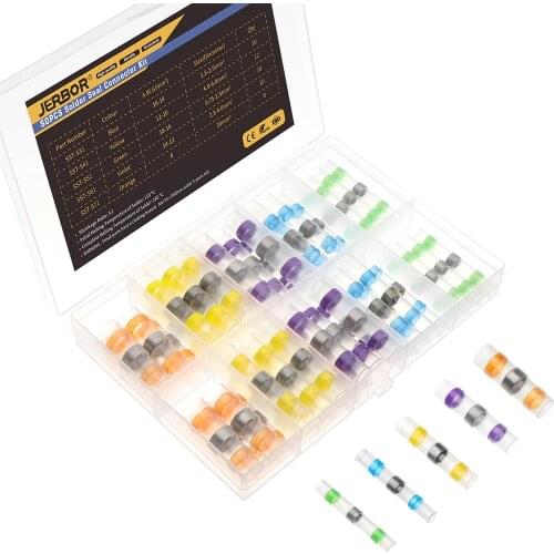 JERBOR 50pcs Waterproof Sleeve Solder Seal Wire Connectors Heat Shrink Kit Cable Terminal Tool Assortment Set