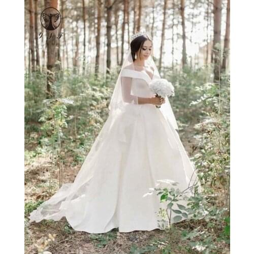 HL Simple but Elegant Off the Shoulder Sweetheart A Line Floor Length Wedding Dresses